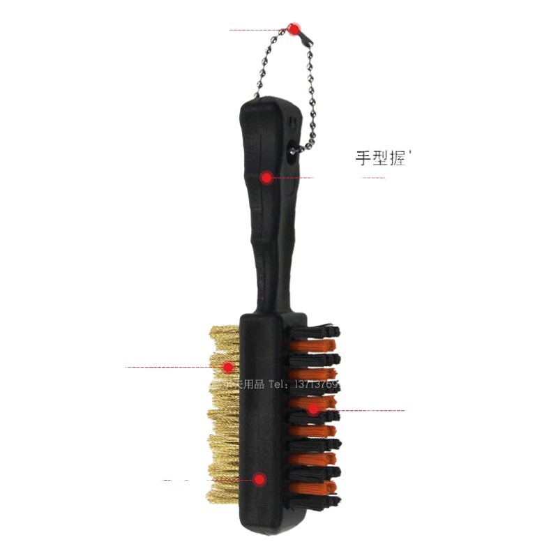 Golf short handle double-sided brush head brush copper wire cleaning head groove brush nylon brush ball head cleaning tool