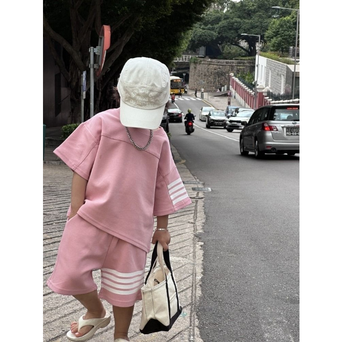 Picture of Children's Boys Summer Suit Korean Style Polo Shirt 2025 New Internet Celebrity Thin Short-Sleeved Clothes Cool Trendy Kidsren's Two-Piece Set