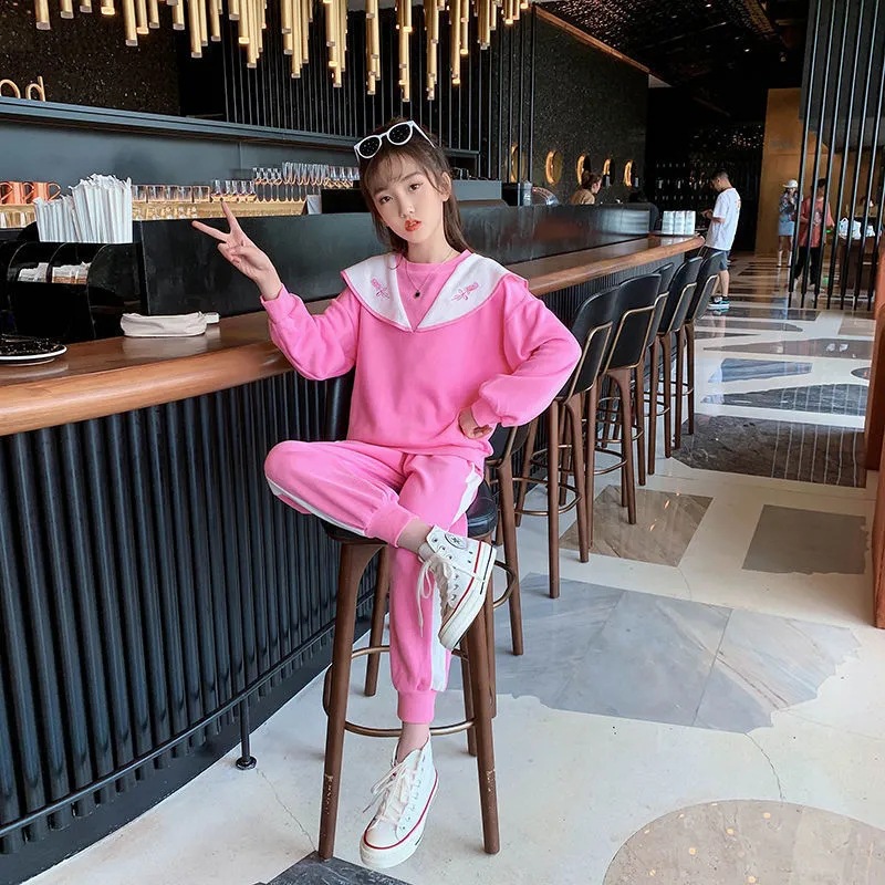 Girls' Casual Suit Autumn New Student Handsome Hip-Hop Sportswear Children's Online Popular Foreign Style Fashion Two-piece Suit