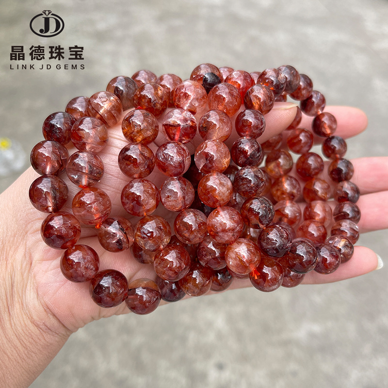 Jingde Jewelry 7A Natural Beef Red and Red Flower Crystal Bracelet Women's Simple Crystal Round Bead Bracelet Jewelry Wholesale