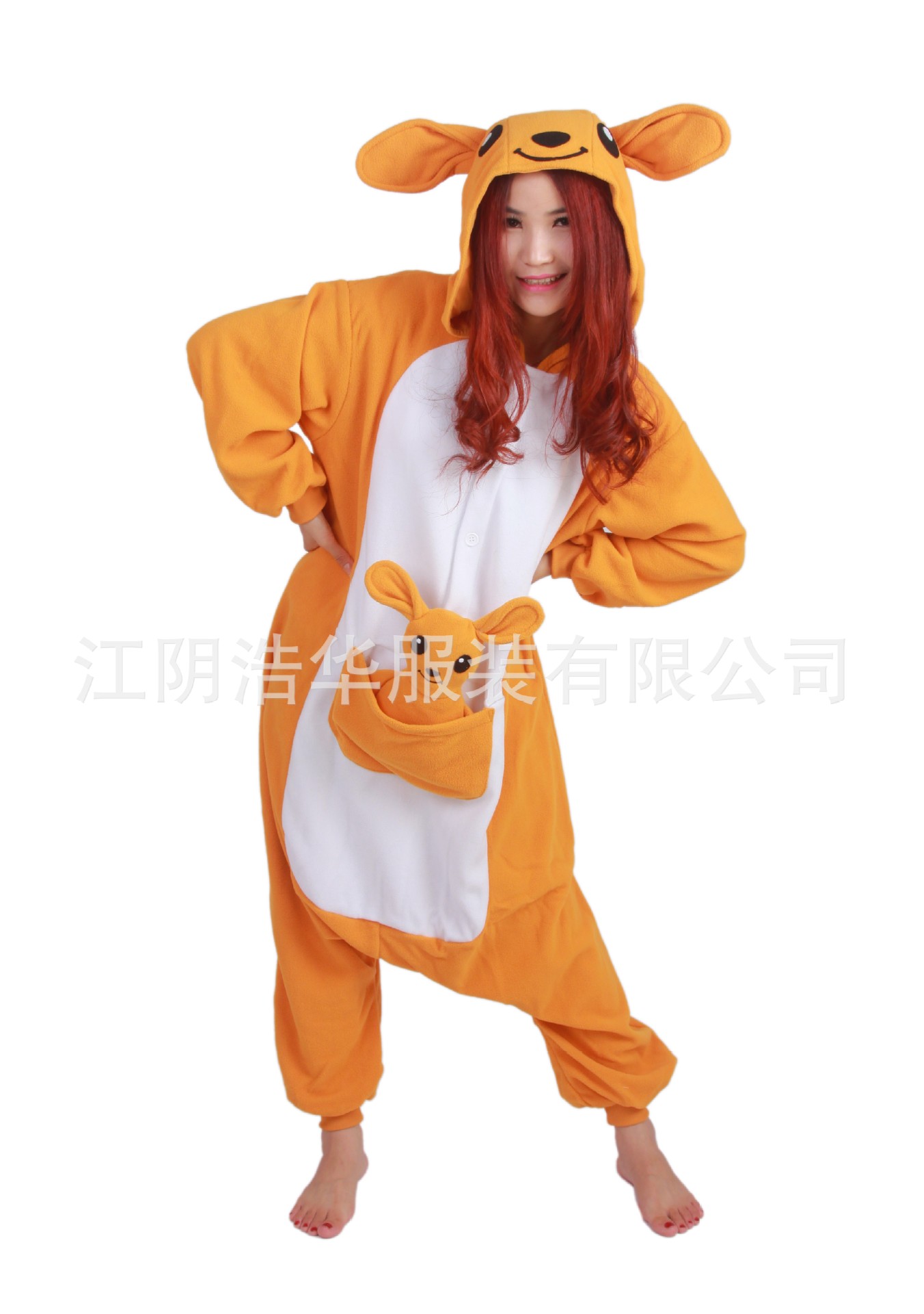Picture of New winter pajamas women cute yellow kangaroo couple pajamas men and women cartoon pajamas one-body home clothes wholesale