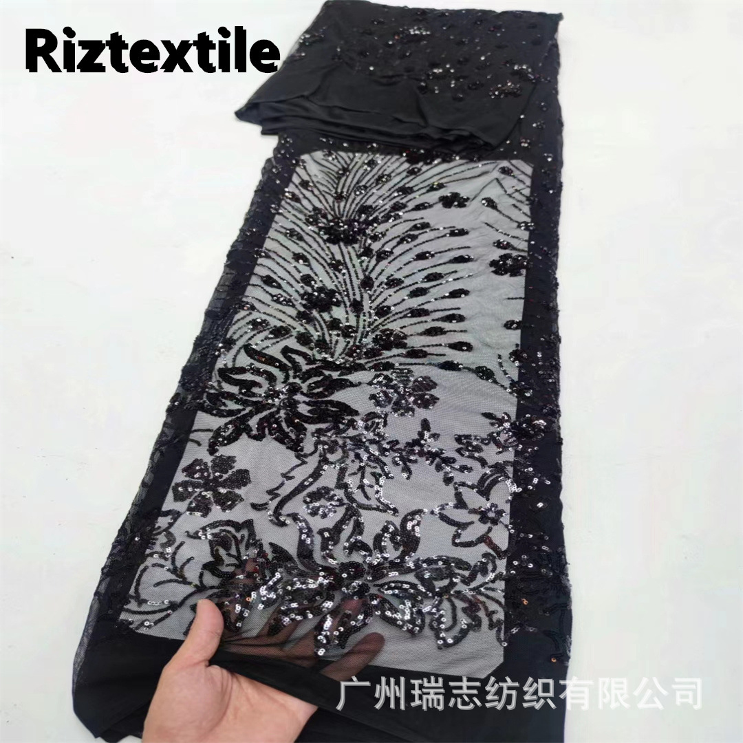 Picture of New in stock elastic net positioning phoenix tail big flower sequin lace fabric European and American banquet dress cheongsam fabric