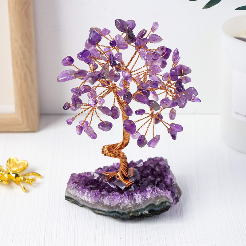 Picture of Natural Amethyst cluster fortune tree ornaments amethyst gravel Crystal raw stone tree home decoration crafts ornaments