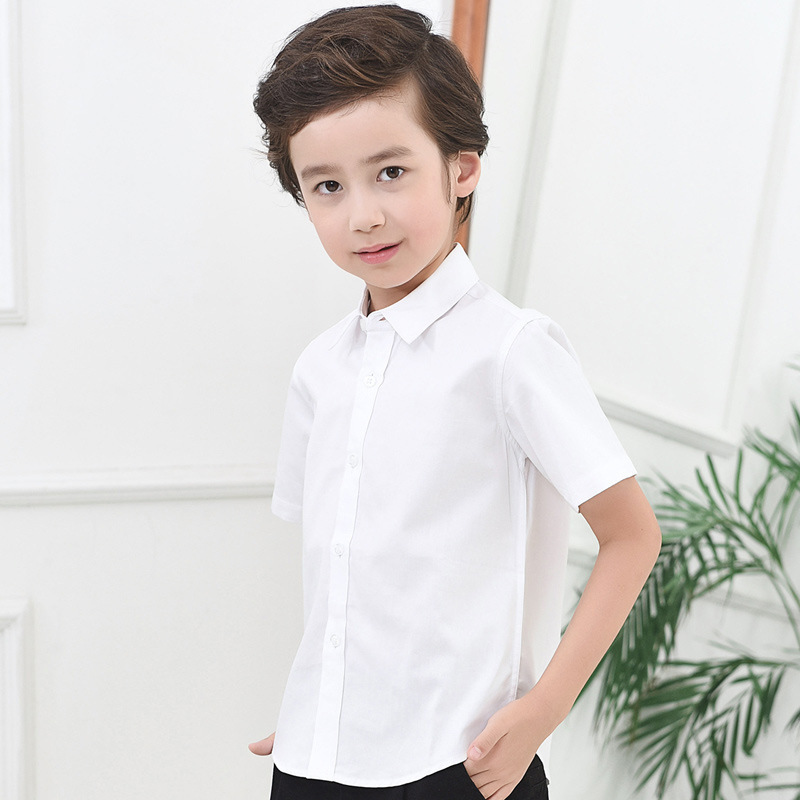 Picture of Boys' White Shirt Short-sleeved Pure Cotton Summer Thin School Uniform for Middle and High School Students Children's White Shirt