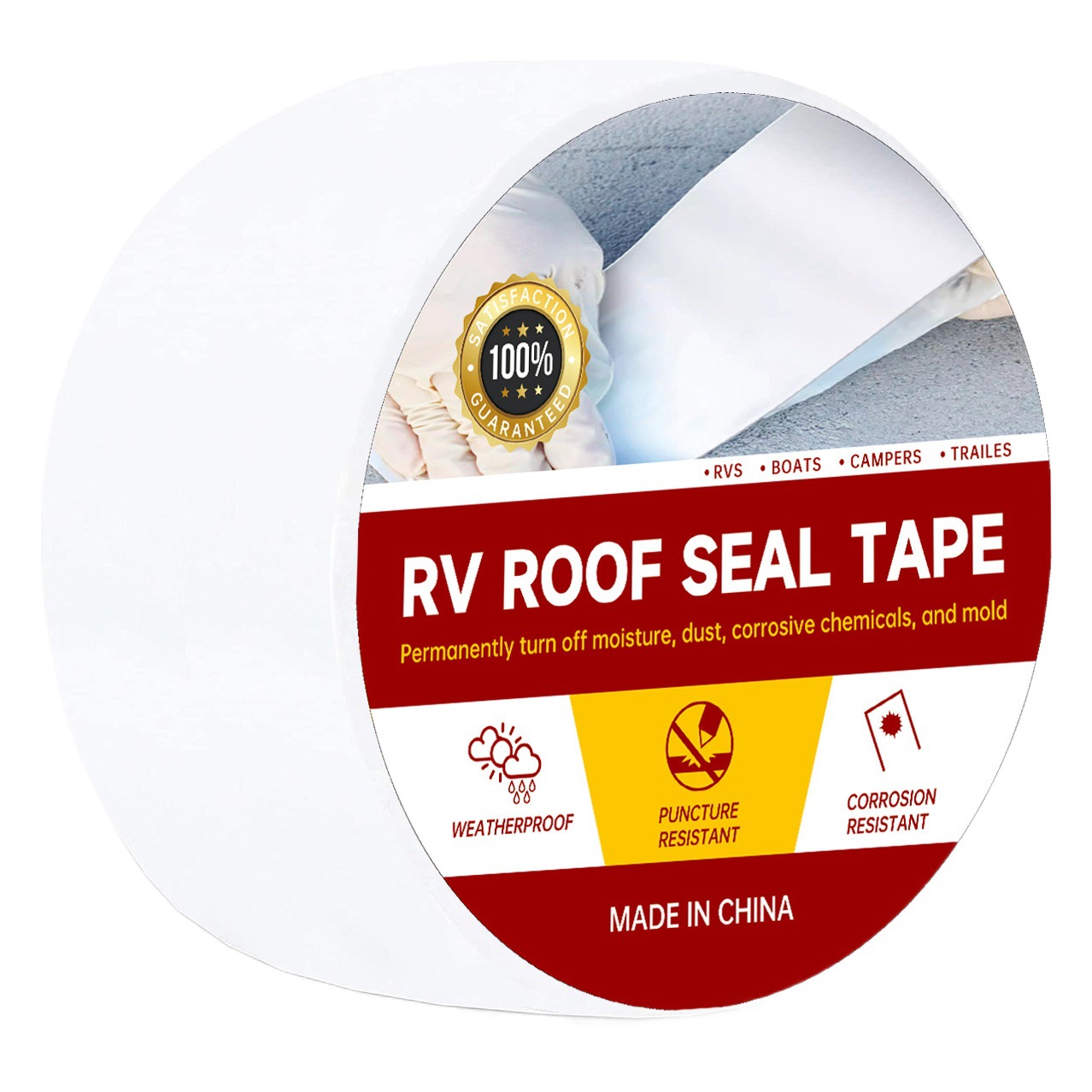 Cross-border RV RV repair tape truck roof white sealing tape high elastic fluorocarbon film photovoltaic waterproof leak repair