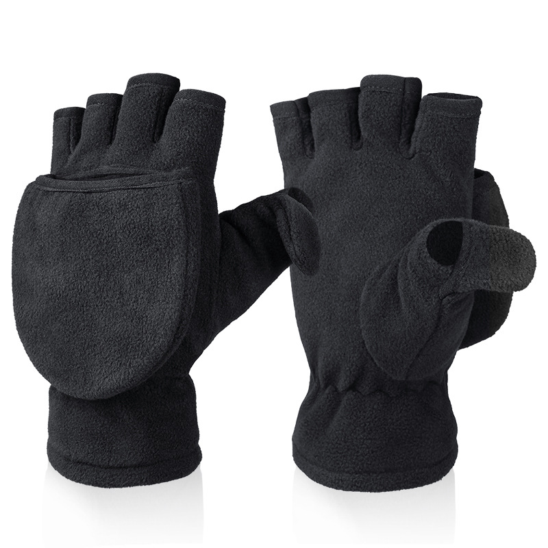Picture of Foreign Trade in stock Warm Gloves Autumn and Winter Half Finger Flip Cover Take-out Rider Office Photography Fingers Fleece Gloves for Men and Women