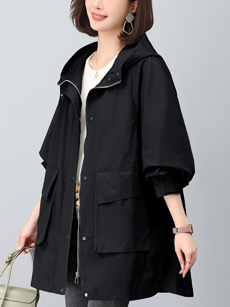 Picture of Windbreaker Coat Women's Mid-length 2024 New Spring Hooded Mother Loose Casual Fashion Age-reducing Pure Cotton Top