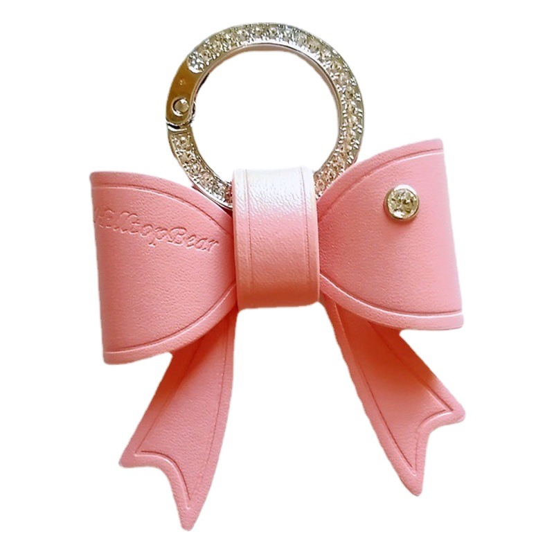New Bow Diamond Car Keychain Fashion Exquisite Drill Ring Atmospheric Leather Key Accessories Women's Small Gift