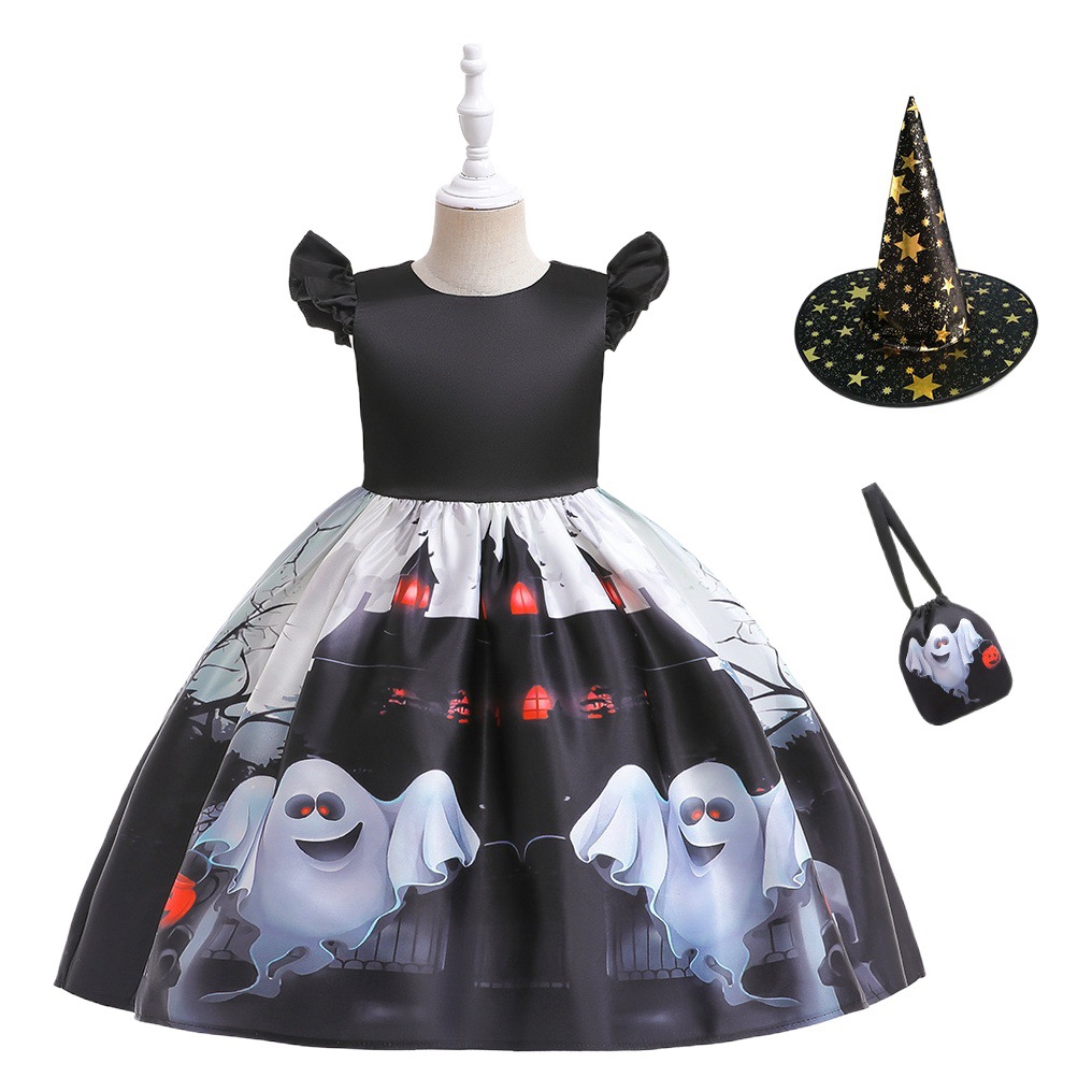 Halloween Kids Clothes Girls cosplay Cosplay Witch Pumpkin Show dress Girls Princess Dress