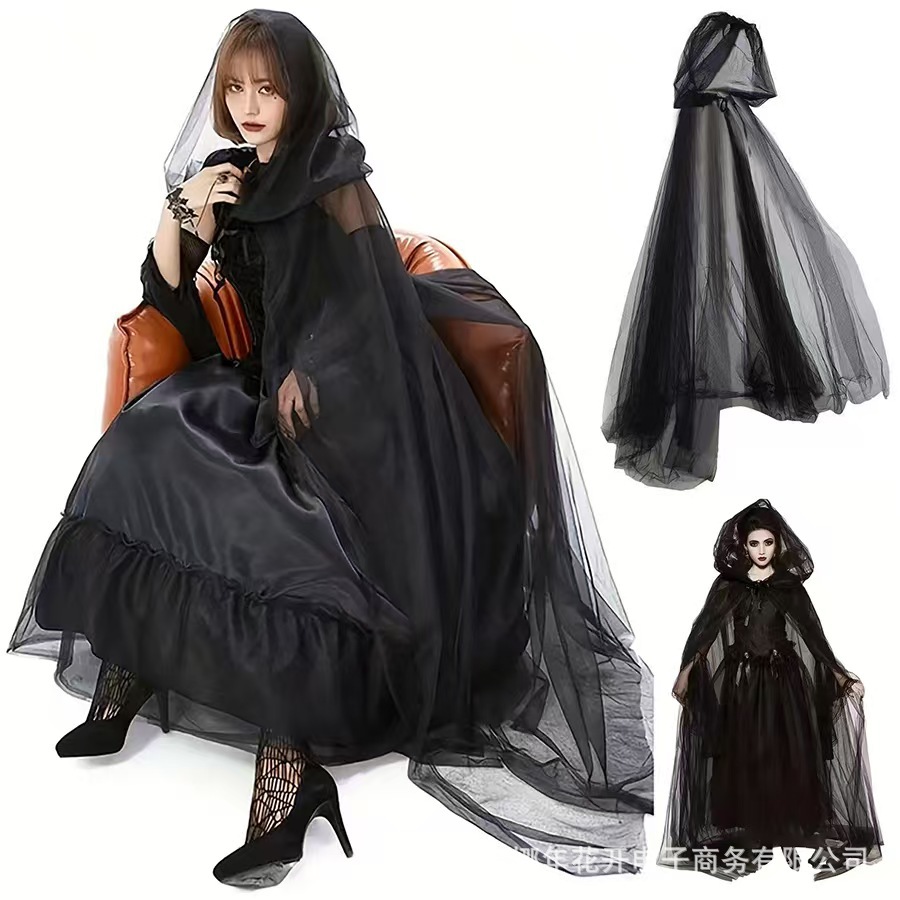 Hooded mesh witch death cloak vampire Halloween cosplay cosplay factory in-stock