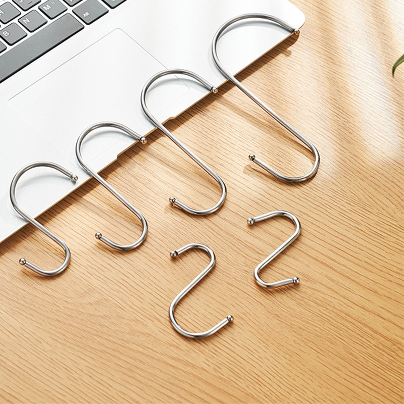 Stainless Steel S-shaped Hook Drying Sausage and Bacon Kitchenware Room Large Multi-functional Punch-free Hook Wall Hanging Clothes Hood S-hook