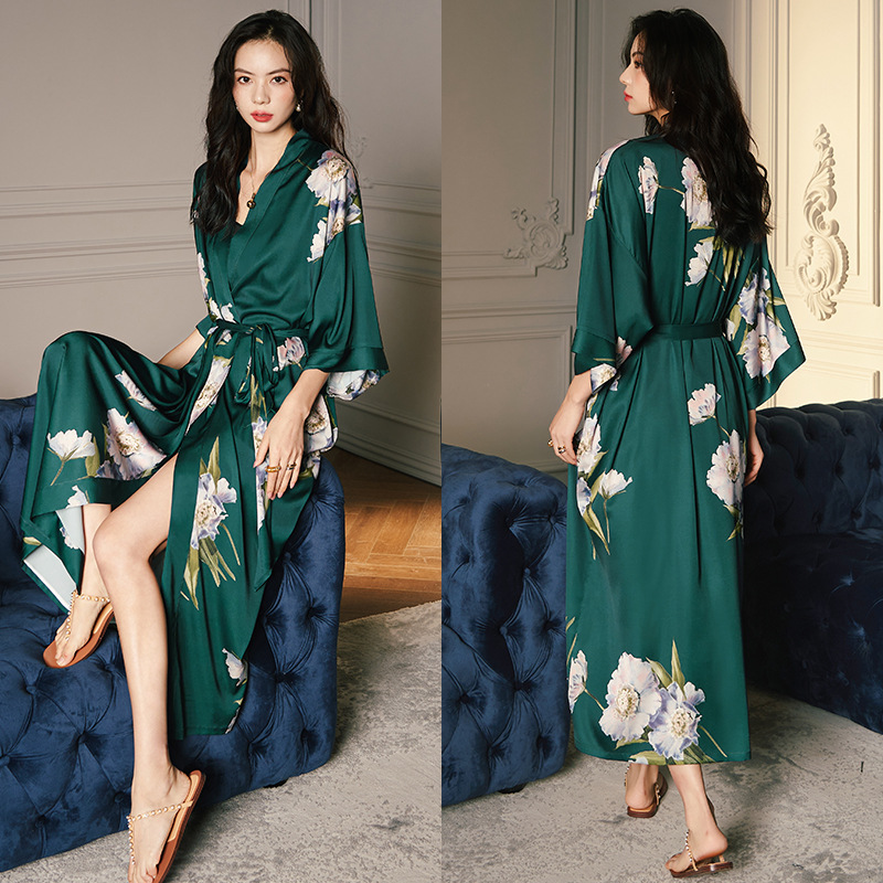 Picture of Yaoting Satin Printed Pajamas for Women Summer Large Size Accessible Luxury Three-Quarter Sleeves Cool Long Nightgown Home Wear Women Wp2669