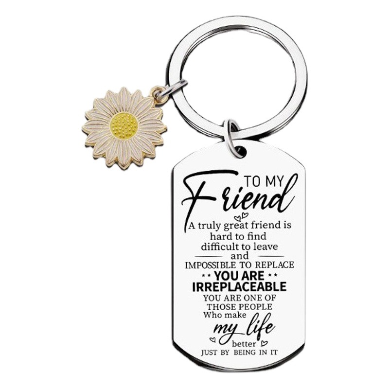 Good Friend Gift Items Amazon Hot Best Friend Keychain Sunflower Taigang Pendant Stainless Steel Keychain