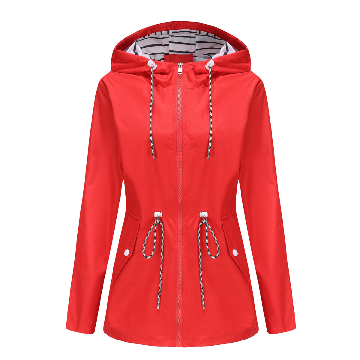Picture of Autumn/Winter Coat European and American women's trench coat cross-border women's long hooded striped splash-resistant raincoat