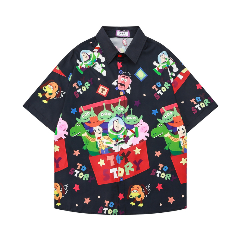 Chao Shen's Casual Cartoon Toy Story Short-sleeved Floral Shirt Fun Cute Girl Sweet Loose Cardigan Summer