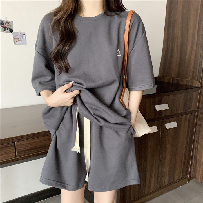 Picture of 2023 New Casual Sports Suit Women's Summer Thin Loose Large Size All-Match Short Sleeve Shorts Two-Piece Trendy Set
