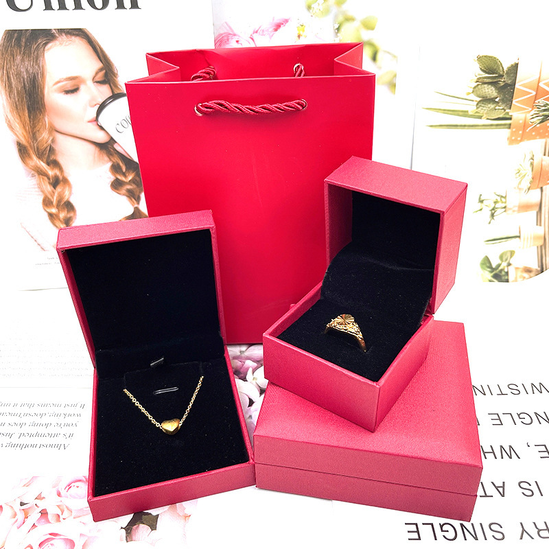 Rose red leather paper right angle plastic box ring pendant jewelry box jewelry box gift packing box bracelet jewelry box