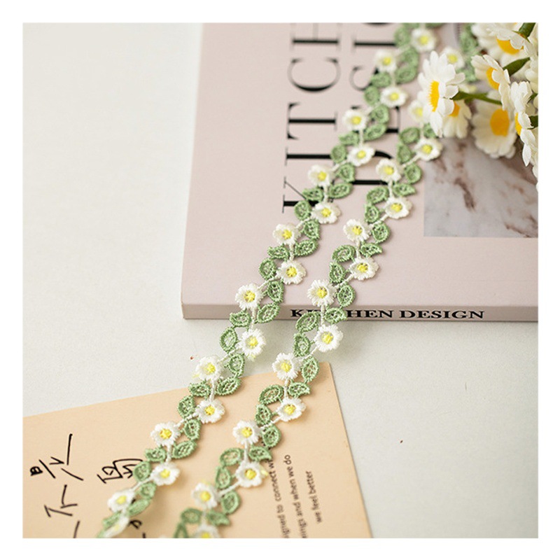 1.5cm Green Water Soluble Embroidered Lace Barcode Children's Clothing Hanfu Cheongsam Collar Cuff Decorative Lace Accessories