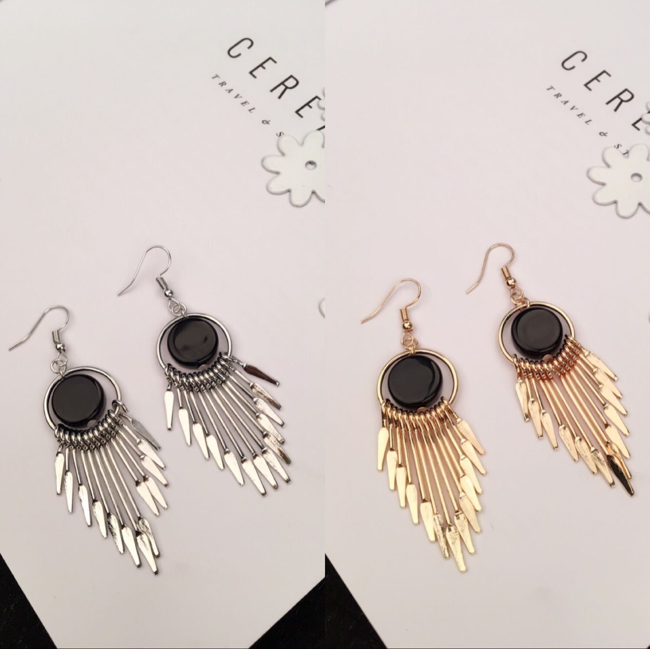 E1261 Korean Style Celebrity Style Fashion Exaggerated Earrings Elegant Long Tassel Simple All-match Earrings for Women