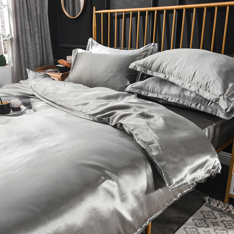 Picture of Summer solid color double-sided washed Ice Silk four-piece set silky color matching quilt cover sheets foreign trade cross-border bedding wholesale