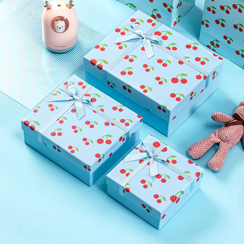 Gift Box Rectangular New Creative Gift Box Bow Small Fresh Gift Packaging Box Heaven and Earth Cover Accompanying Gift