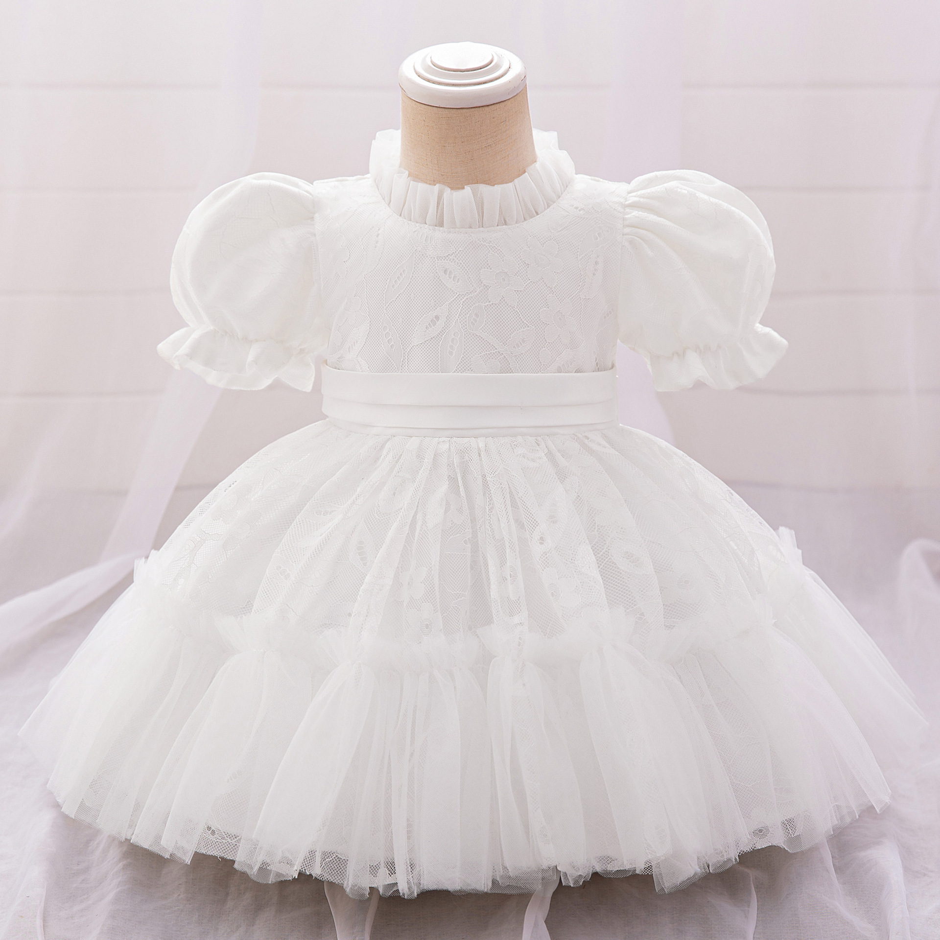2025 New Girls Washed Dress White Children's Dress Mesh Princess Dress Lace Embroidered Dress One-Year-Old Dress