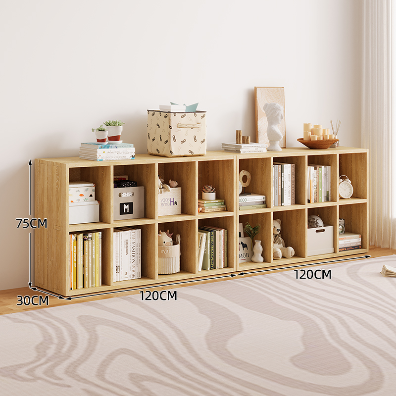 Picture of All Solid Wood Bookshelf Storage Rack Floor-Standing Wall-Mounted Combination Grid Cabinet Living Room Pine Storage Storage Low Home Bookcase