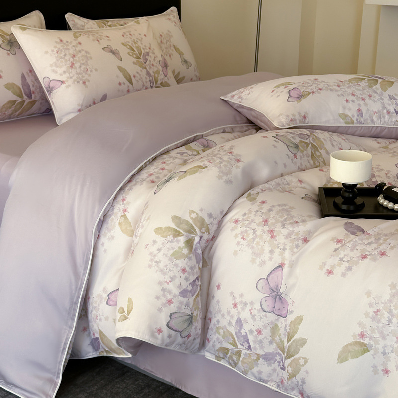 Lyocell Tens Four-piece Set Class A Cool Bed Sheet Quilt Cover Summer Bedding Dormitory Quilt Cover Three-piece Set 4