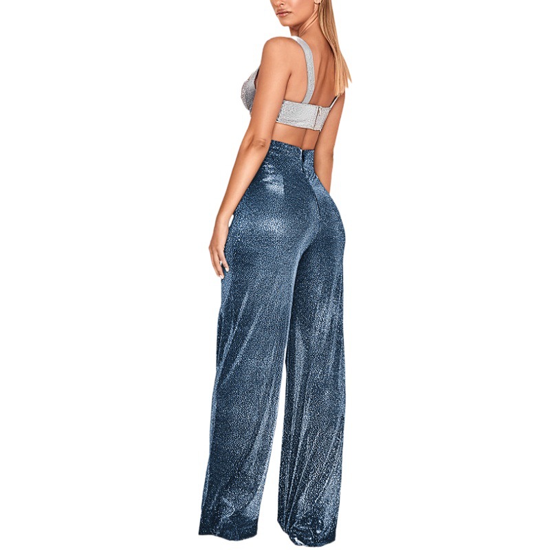 Cross-border Europe and the United States new women's hot silver wide leg pants high waist big leg pants ladies casual pants wholesale supply