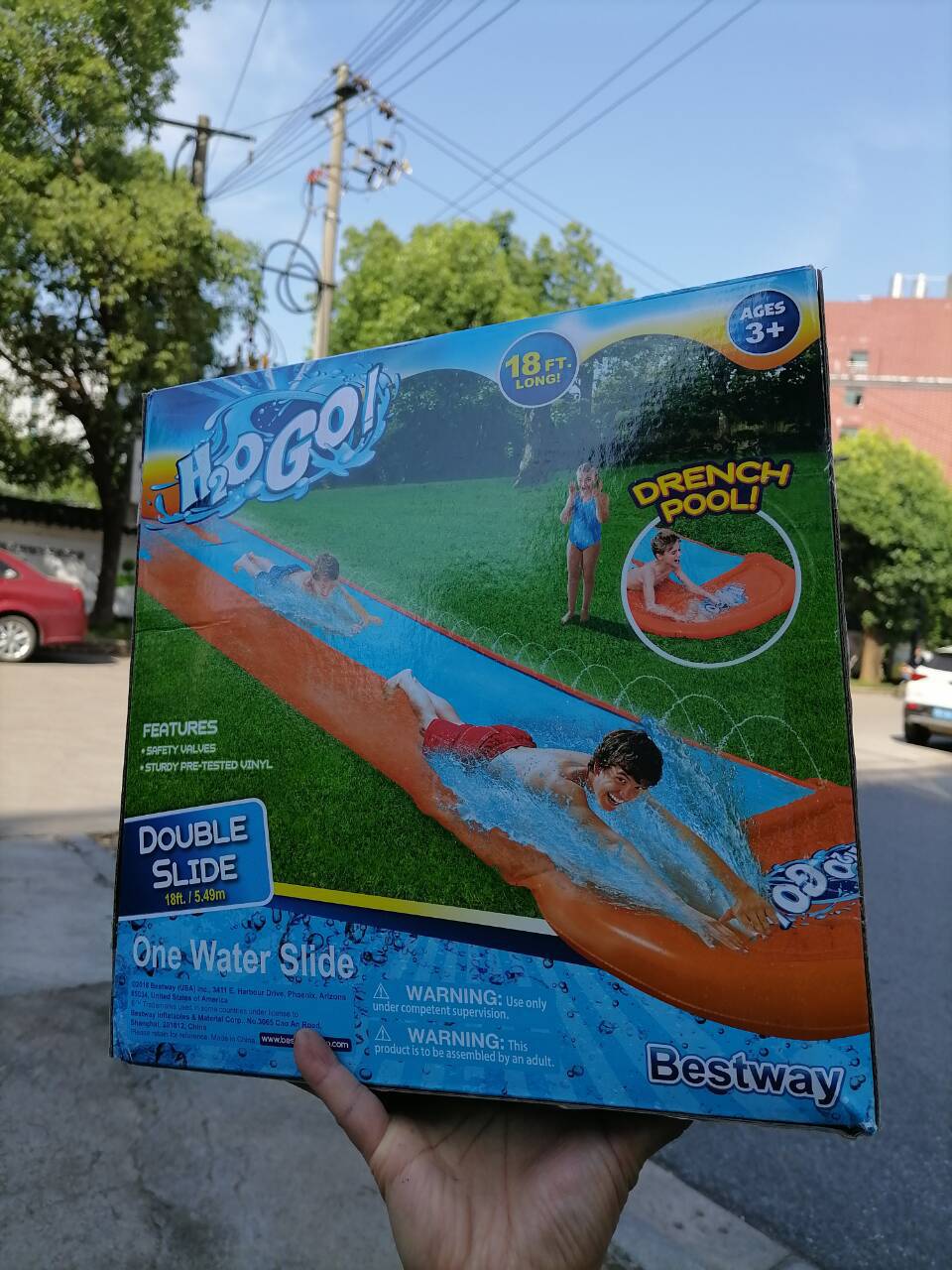 Picture of Bestway52328 three-person water slide children's water park play water spray mat lawn double water slide