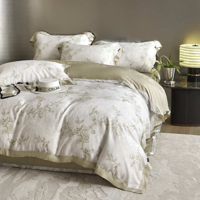 Picture of Summer Class A Maternal and Infant Grade Lyocell Tens Four-Piece Light Luxury Ice Silk Naked Sleeping Cool Quilt Cover Bed Sheet 1.8 Bedding