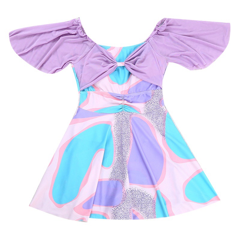 2025 New V-Shaped Bow Design Women's One-Piece Skirt Swimsuit High Waist Belly-Covering Slimming Look Floral Swimsuit