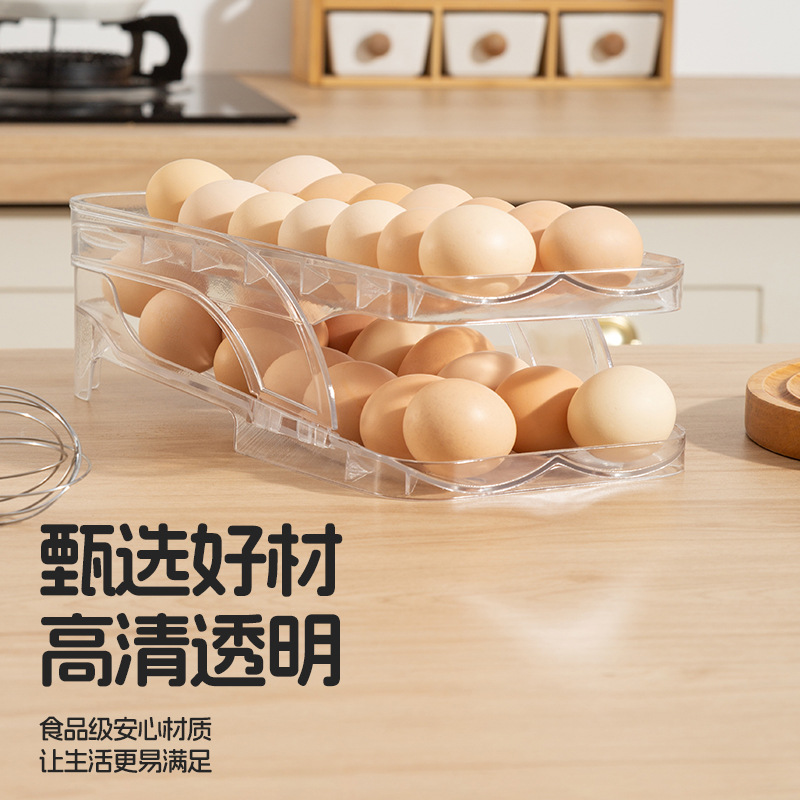 Picture of Rolling egg box slide egg roller refrigerator gap storage double-layer egg roller artifact egg holder kitchen egg rack