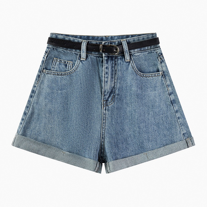 Picture of Denim Shorts Women's Summer New Ins Loose Korean Style High Waist Slim Look Outer Wear Student's Curled Wide Leg A- shaped Hot Pants Trendy