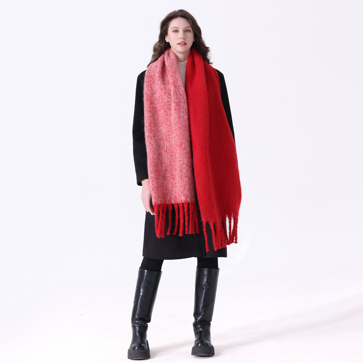 Tonglu Manufacturer Export Imitation Cashmere Scarf Women's Winter Thickeneded Pure Color Mohair Scarf Enlarged Tassel Scarf