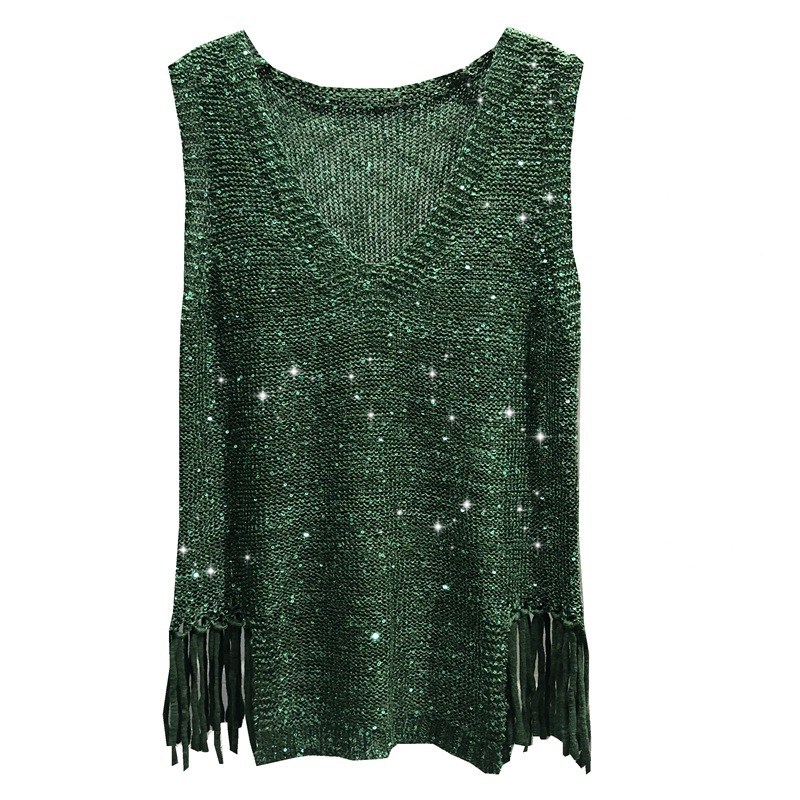 Picture of Spring and Autumn New All-match Hollow-out Knitted Sequin Vest Loose Sleeveless bingbing Internet Popular Ins Top
