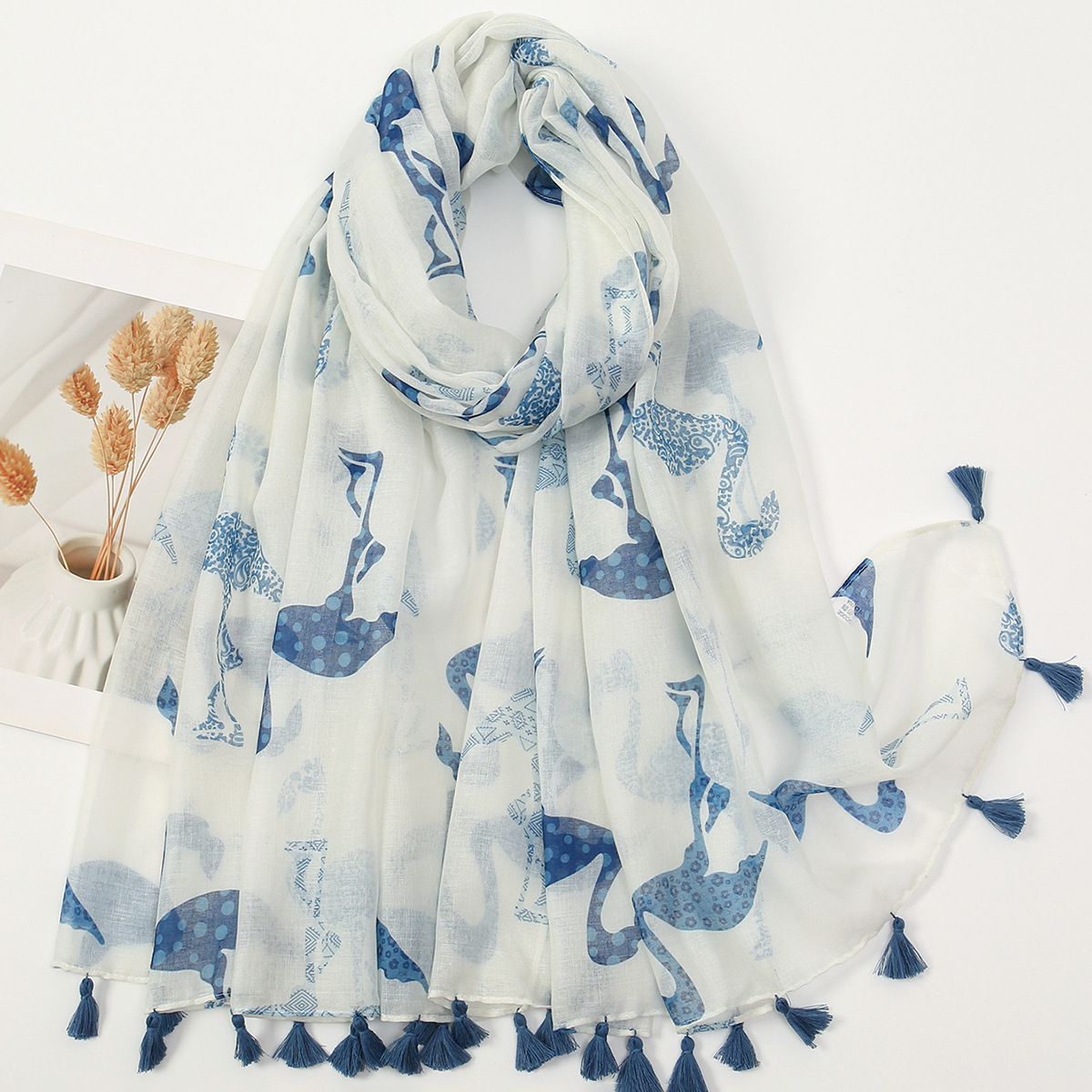 Picture of New Artistic Fresh Cotton and Linen Retro Tassel Scarf Women's Printed Beautiful Silk Scarf Japanese Sunscreen Shawl