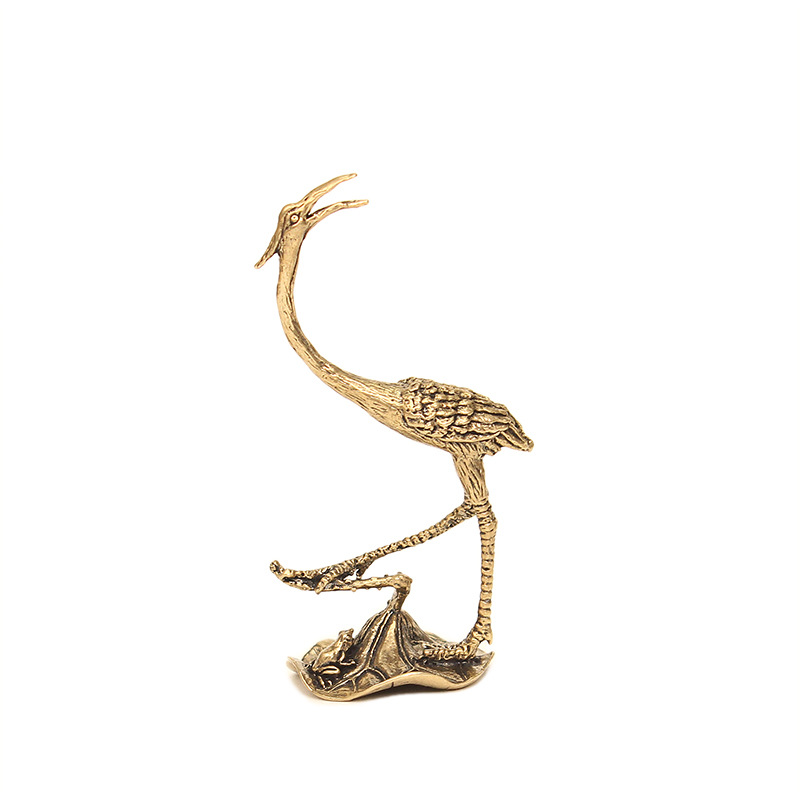 Picture of Vintage brass crane decoration rockery bonsai landscape landscape landscape landscape crane small decoration office desktop tea pet incense holder