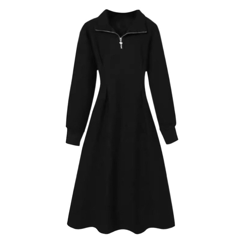 Women's Plus Size Fat Girl's Autumn and Winter Elegant Waist Slimming Look Fleece-Lined Waffle Inner Spring & Fall Thin Bottoming Dress