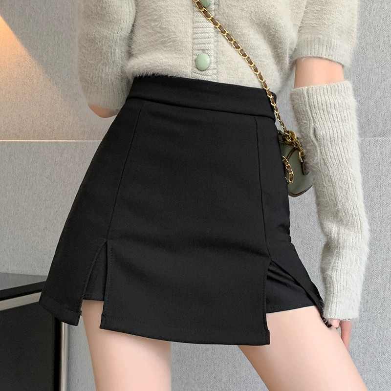 White skirt for women 2024 Summer new hot girl elastic tight slimming high waist A- line split short skirt