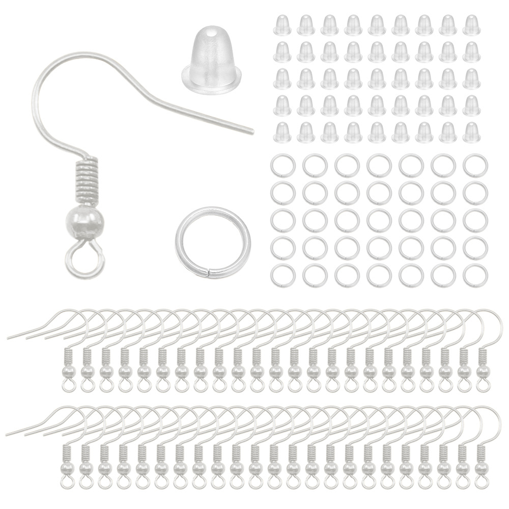 Picture of Diy jewelry accessories ear hook single ring earplug suit 4mm single ring big ear hook 4mm small size ear plug 100