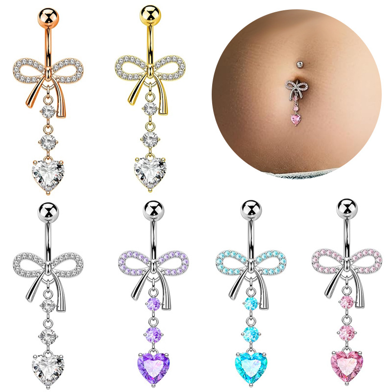 Amazon European and American Navel Ring Nail Butterfly Zircon Simple Navel Button Piercing Jewelry Manufacturer Wholesale in Stock