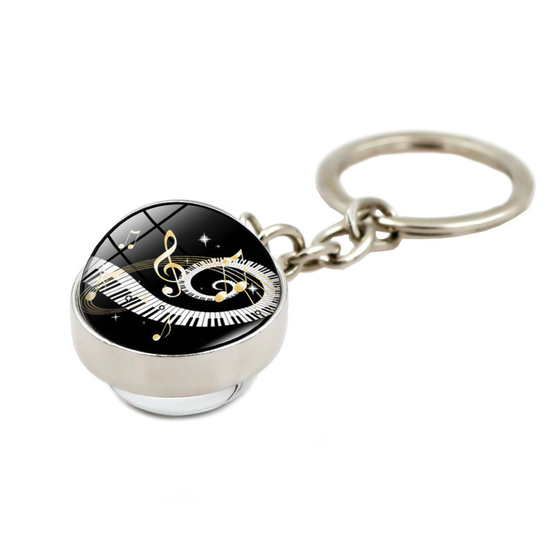 Picture of Music Symbol Piano Keys Time Gem Glass Ball Keychain Pendant Metal Key Chain Creative Small Gift