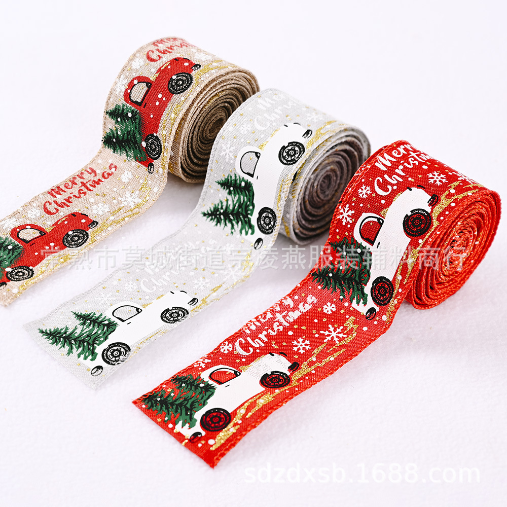 Christmas Ribbon Printing Ribbon Christmas Tree Decoration Ribbon Ribbon Christmas Decoration Color Car Ribbon