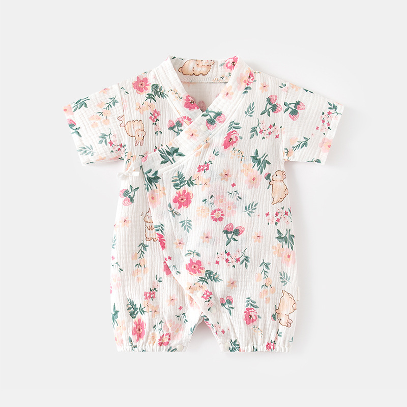 Baby's Summer Short-sleeved jumpsuit Baby's Summer Ultra-thin Gauze Pure Cotton Harper Children's Air-conditioning Suit Newborn Climbing Suit