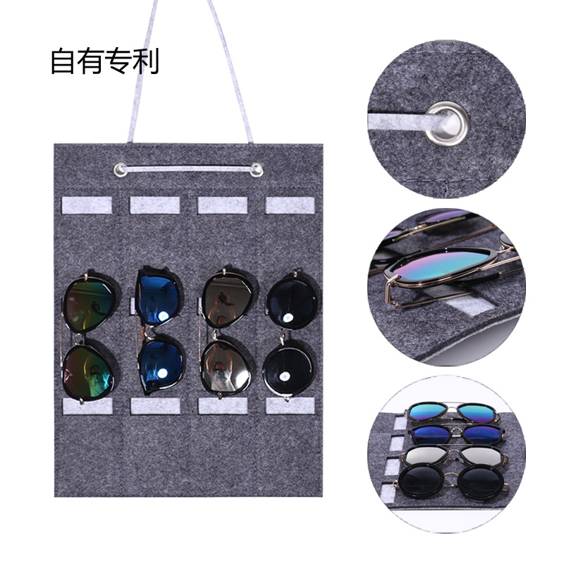 Foreign Trade Wall-Mounted Sunglasses Storage Box Glasses Storage Hanging Bag Multi-Grids Jewelry Accessories Felt Sunglasses Storage Bag