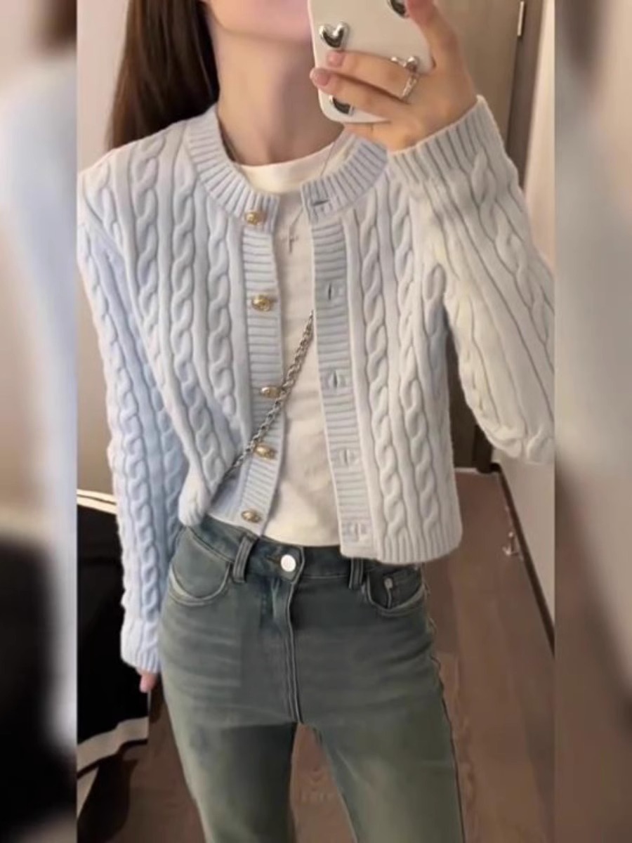 Gentle Spring Top Women's Candy Color Twist Sweater Cardigan Vintage College Style Short Knitted Small Coat