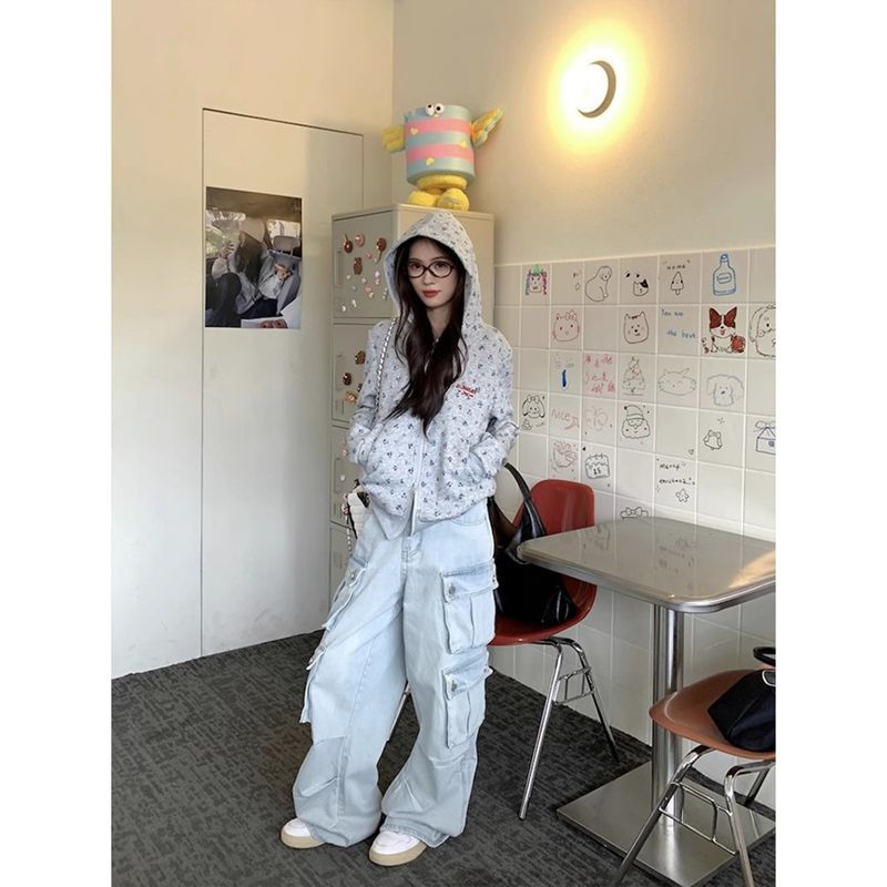 Picture of Early Autumn American Style Retro Floral Hooded Sweater Coat Women's Spring and Autumn 2024 New Cardigan Casual Design All-match