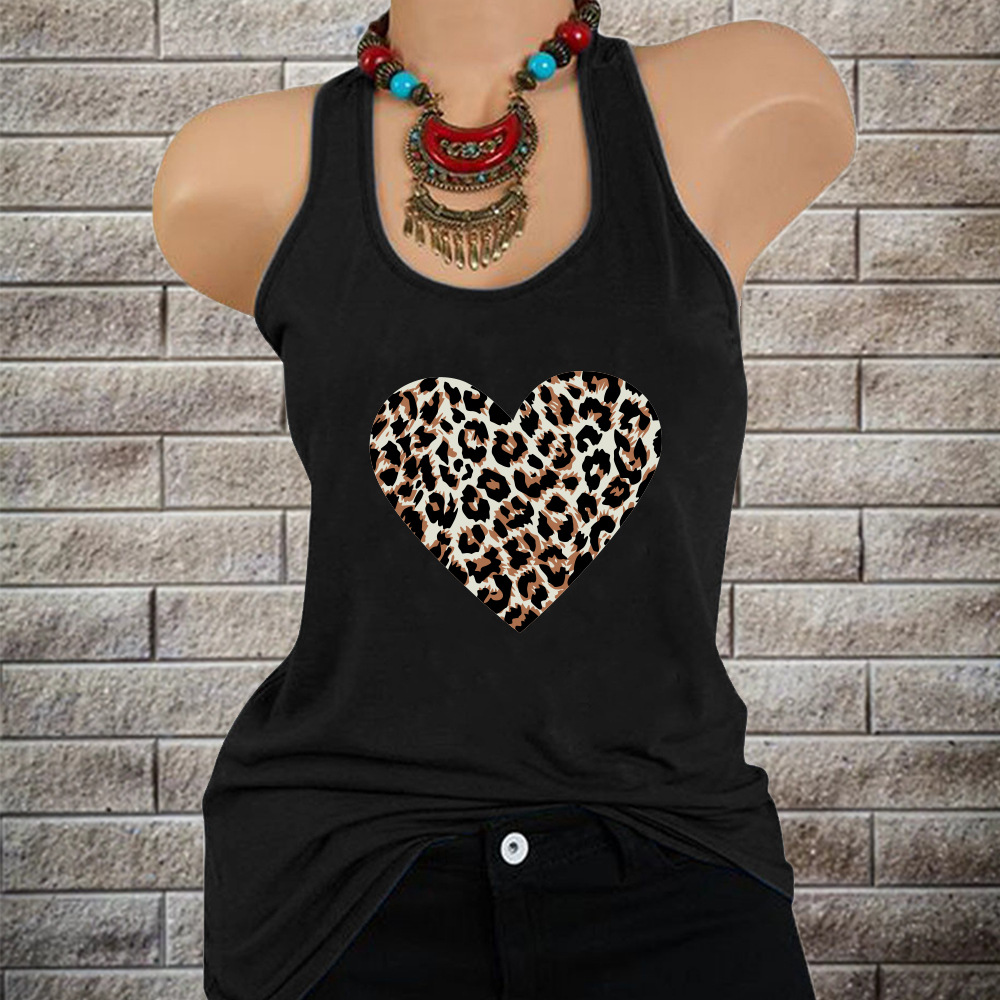 Amazon Cross-border New Women's Leopard Love Pattern Printed Round Neck Pullover Fresh and Sweet Camisole