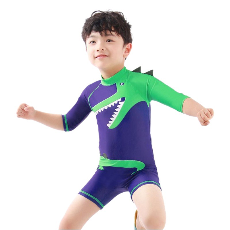 Children's One-Piece Swimsuit Water Bubble Boy 2-8 Years Old Boy Cartoon Swimsuit with Cap Baby Boy Wetsuit Sun Protection